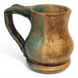 Handmade Pottery Creamer Pitcher, Clay Pottery, 3" Wide, Glazed Tan Teal, Signed